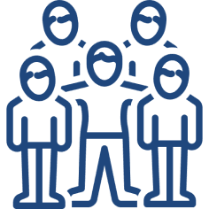 Simple line drawing of five human figures standing together.