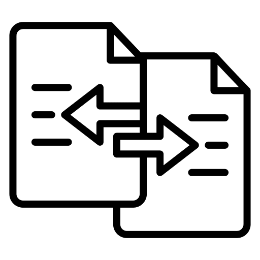 Two documents with arrows pointing towards each other, symbolizing data transfer or file exchange.