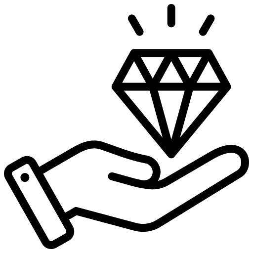 Icon of a hand holding a sparkling diamond.