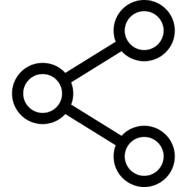 Three dots connected by two lines forming a triangular shape; commonly used as a share icon.