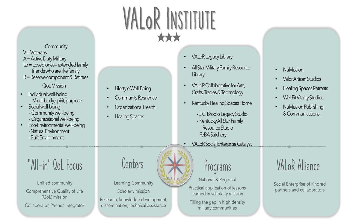 A chart of the four different areas in valor institute.