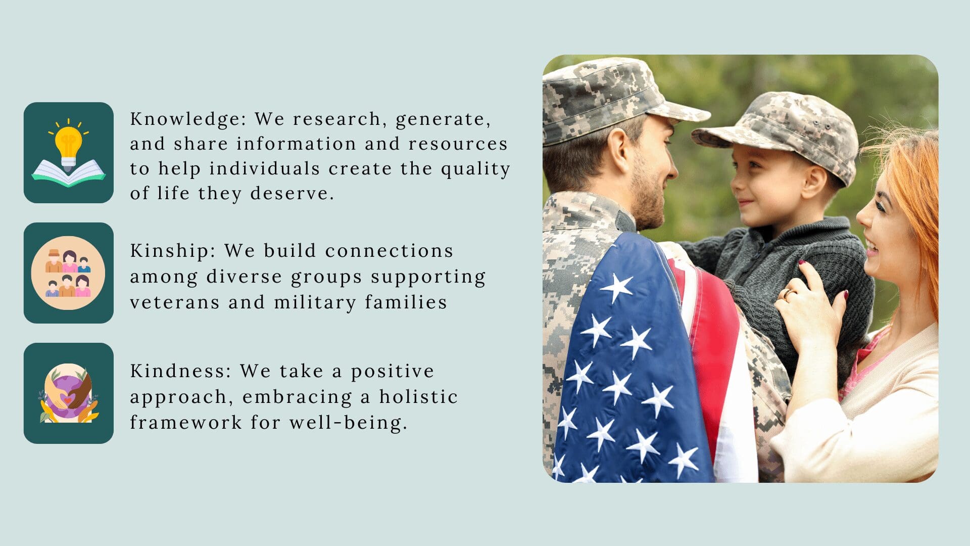 Family with American flag and supportive values.