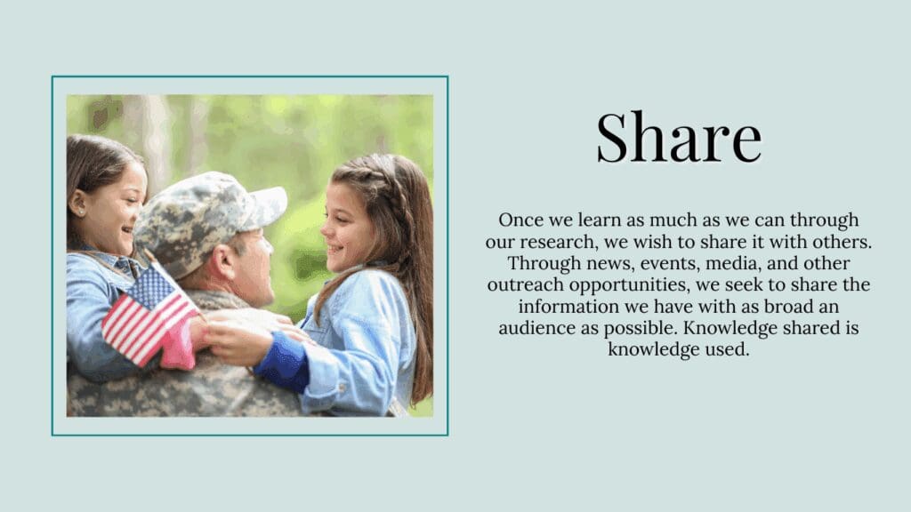 Soldier hugging two children with flag.